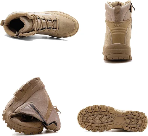 Vista 2 de Botas tácticas de senderismo para hombre, botas de combate ligeras, con cremallera lateral, botas militares duraderas para exteriores