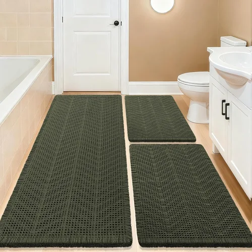 Vista 108 de Tapete de baño con diseño de gofre, moderno, bohemio, absorbente, antideslizante, ultrasuave, lavable a máquina, con letra de baño, dormitorio