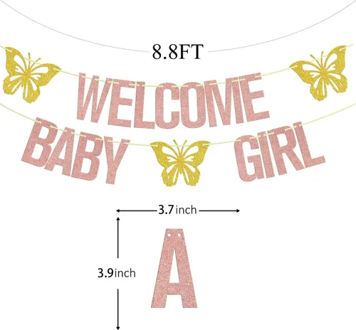 Vista 2 de Cartel de bienvenida para niña, decoración de fiesta de baby shower con temática de mariposa, letrero de "It's a Girl", suministros para fiesta