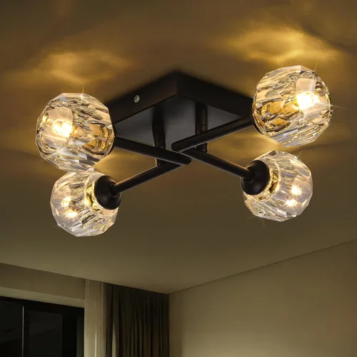 Vista 7 de Sputnik - Lámpara de techo semiempotrada de cristal negro de 4 luces, lámpara industrial para cocina, dormitorio, sala de estar, pasillo, bombilla