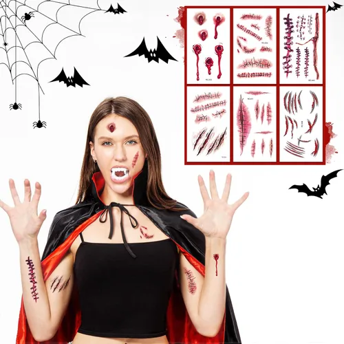 Vista 3 de HPMNS Vampire Costume Set for Adult Teen Unisex - Dracula Vampire Costume Women Men Vampire Cape disfraz de vampiro para hombre with Scary Tattoos