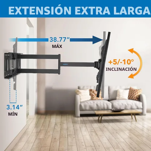 Vista 5 de Mount-It! Soporte de TV de brazo largo, soporte de pared largo de movimiento completo con extensión de 38.5 pulgadas, soporte de pared para TV se
