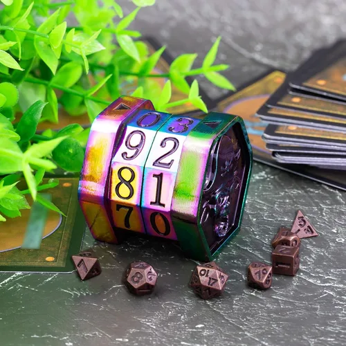 Vista 3 de MTG Life Counter Wheel - Contador de vida de metal MTG, juego de dados pequeños, embalaje de caja de regalo para tarjetas, juegos de mesa Colorido