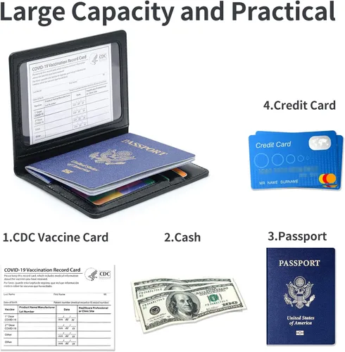 Vista 3 de Funda para pasaporte con bloqueo RFID de piel, tarjetero con ranura para tarjetas, accesorios de viaje, organizador de documentos, protector