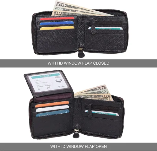 Vista 2 de Alphahide Cartera con bloqueo RFID para hombre piel de vaca auténtica con cremallera doble para padres