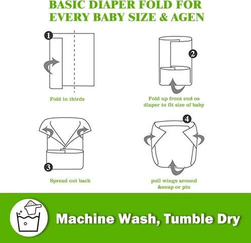 Vista 4 de Fasoar - Pañales predoblados de tela – 100% algodón premium sin blanquear, 3 capas lavables para bebés a niños – multiuso (10-35 libras) 5/6/10/12