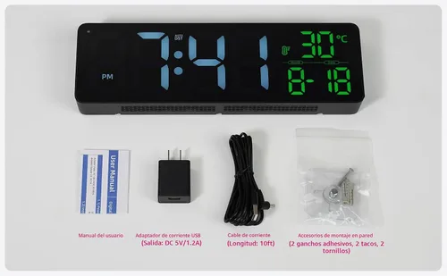 Vista 9 de Reloj de pared LED digital grande con fecha, temperatura, brillo automático, DST automático Gran reloj digital para dormitorio, escritorio, aula