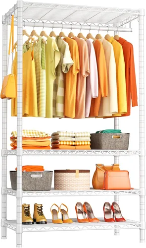 Vista 8 de Ulif H2 - Perchero resistente para ropa de 4 niveles independiente, estante para colgar ropa con estantes y perchas, organizador de clóset y sistema