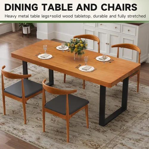 Vista 4 de Mesa de comedor moderna minimalista de madera maciza de 47 pulgadas, base de metal resistente, fácil montaje, mesa versátil para comedor, sala