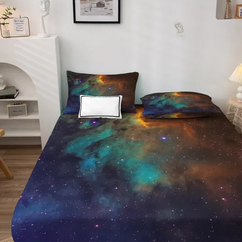 Vista 18 de Galaxy Sheets - Juego de sábanas de tamaño individual, sábanas de microfibra suave y bolsillo profundo, sábanas y fundas de almohada estampadas sin