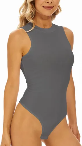 Vista 5 de YIJIU Camiseta sin mangas con cuello alto falso para mujer, sexy, ajustado, leotardo