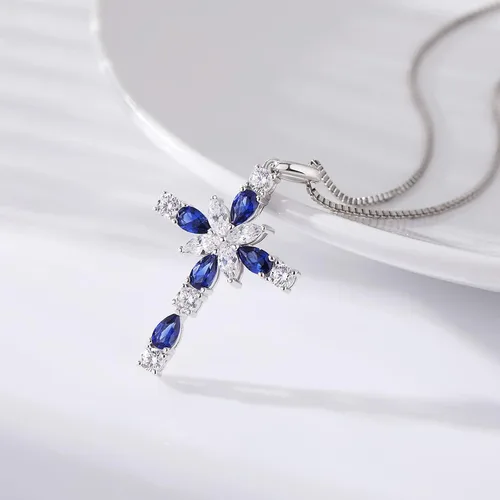 Vista 7 de ZDaoBen Star Cross Necklace Angel Wing Infinity Cross Pendant 925 Sterling Silver CZ Diamond Cross Necklace Women Birthstone Cubic Zirconia Cross