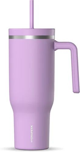 Vista 14 de Hydrapeak Voyager Vaso de 40 oz con Asa y Tapa con Pajita Botella de Agua Reutilizable de Acero Inoxidable Taza de Viaje Compatible con Portavasos