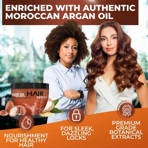 Vista 2 de Mascarilla de aceite de argán marroquí para el cabello, sin sulfatos, antiencrespamiento, cuidado hidratante para mujeres y hombres, tratamiento