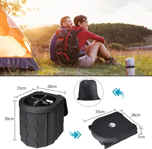 Vista 3 de Kit de inodoro portátil para acampar al aire libre para adultos, tienda de campaña desplegable para privacidad, inodoro plegable para campamento, 30