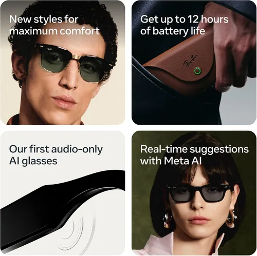 Vista 4 de Meta Ray-Ban Audio Clubmaster Negro brillante sobre oro/verde