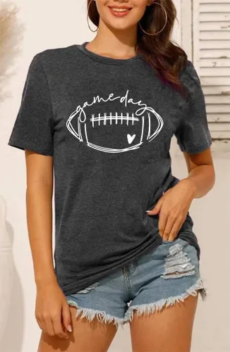 Vista 4 de Camisetas de fútbol para el día del partido, camisetas de fútbol para mujer, camisetas divertidas de manga corta para el domingo