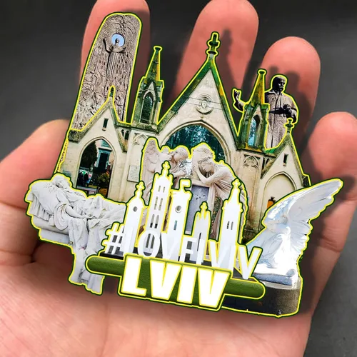 Vista 4 de Imán de madera de Lviv Ucrania 3D para nevera, recuerdos coleccionables, decoración hecha a mano, artesanías, 4