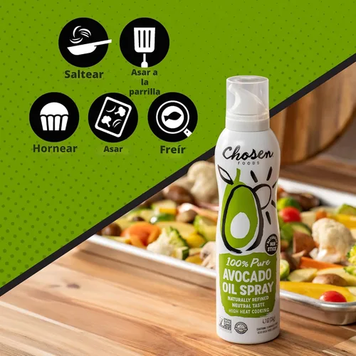 Vista 5 de Chosen Foods Pulverizador de aceite de aguacate 100 % puro de 4.7 oz. (1 paquete), sin OMG, punto de humo de 500 °F, sin propelente, solo presión
