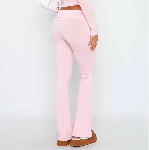 Vista 3 de ECHOINE Pantalones deportivos de tiro bajo para mujer, estilo casual, acampanados, pantalones de yoga Y2K, básicos, lisos, pierna ancha, acampanados