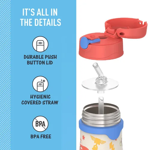 Vista 4 de Thermos Bebé 10 oz. Botella de acero inoxidable con popote emergente, coches