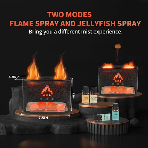 Vista 3 de BOHOFAM Difusor de Aceite Esencial con Lámpara de Sal del Himalaya, Difusor/Humidificador de Aroma de Doble Llama/Medusa 2 Modos, Luces Coloridas, 4