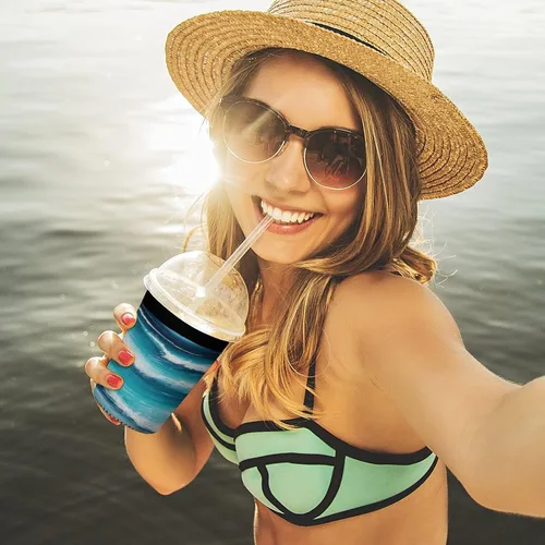 Vista 6 de Turquoise Beach Original Seascape Cup Sleeve 3 Pack Reusable Neoprene Coffee Sleeves Insulator Sleeves for Cold Beverages Universal Ice Coffee