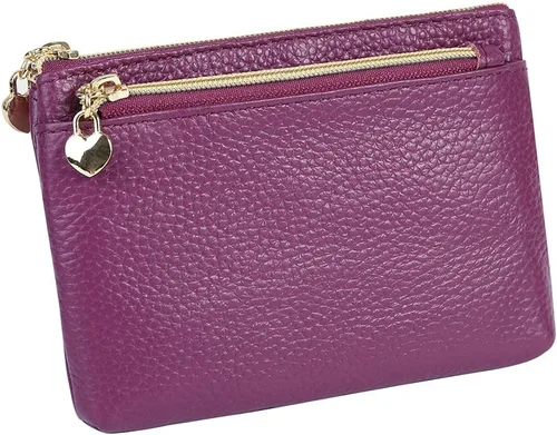 Vista 11 de Monedero de cuero genuino para mujer, con cremallera, bolsillo y bolsillo, Negro -, Minimalista