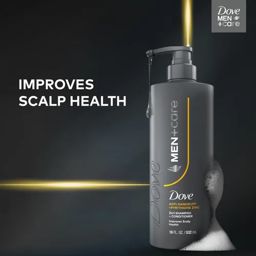 Vista 5 de DOVE MEN+CARE Champú 2 en 1 + acondicionador anticaspa 1 unidad para mejorar la salud del cuero cabelludo, con piritiona de zinc, 18 onzas