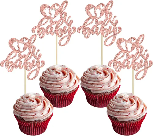 Vista 12 de 24 piezas de decoración de cupcakes con purpurina dorada para el día de San Valentín, temática de San Valentín, fiesta de cumpleaños, suministros