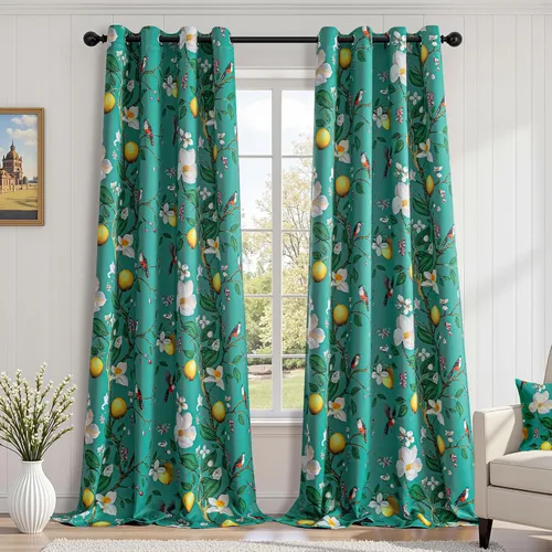 Vista 47 de MYSKY HOME Cortinas florales para puerta francesa de 40 pulgadas de largo, juego de 2 cortinas opacas de privacidad con bolsillo para barra A-verde
