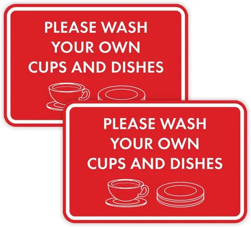 Vista 10 de Letrero clásico enmarcado con texto en inglés «Please Wash Your Own Cups and Dishes» (negro)