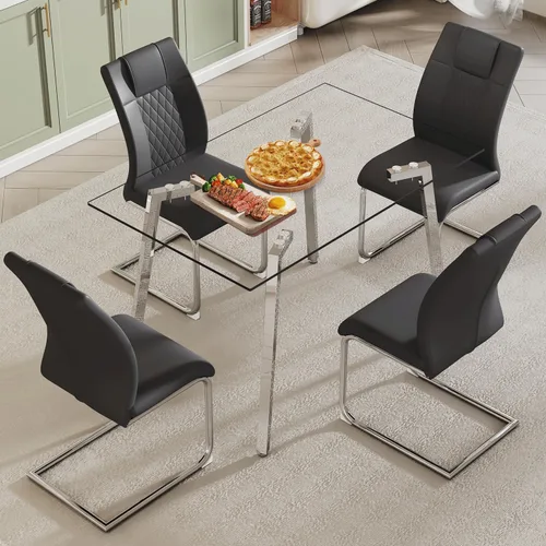 Vista 7 de Juego de 4 mesas de comedor de cristal de 51 pulgadas con patas