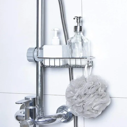 Vista 3 de Organizador de fregadero, soporte de esponja de acero inoxidable para accesorios de cocina (plateado)