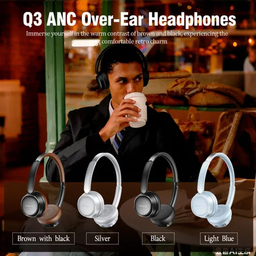 Vista 2 de ANC - Auriculares inalámbricos, batería de 100 horas, Bluetooth 5.4 con doble conexión, ligeros de 6.4 onzas para adultos, diseñados con diadema