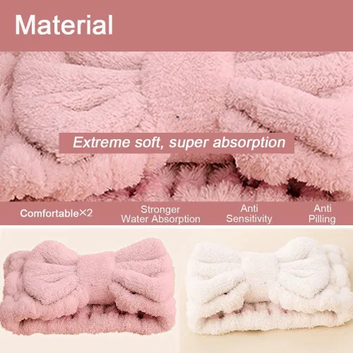 Vista 2 de Jseng Pajarita de microfibra para mujer, extramado suave y ultra absorbente, cómoda de lavar, maquillaje, ducha, cuidado de la piel, spa, banda beige