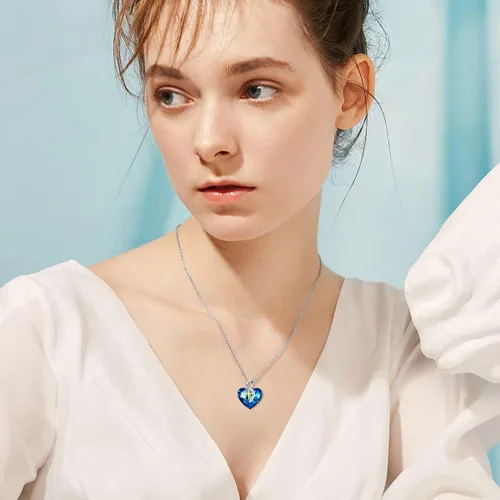 Vista 4 de LONAGO Irish Gifts for Women Heart Celtic Knot Necklace with Heart Shape Blue Crystal from Austria Birthday Gift for Women Girl