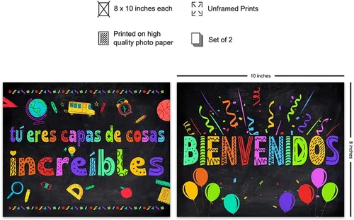 Vista 2 de Arte y decoración de pared para el aula, suministros para profesores, juego de póster motivacional educativo inspirador positivo para niños latinos