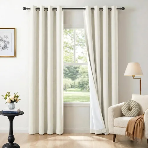 Vista 29 de Cortinas opacas de lino para dormitorio de 45 pulgadas de largo, cortinas beige con ojales para sala de estar, cortinas de oscurecimiento