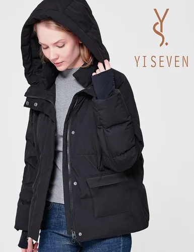 Vista 7 de YISEVEN Chaqueta ligera impermeable desmontable de plumón grueso con capucha para mujer