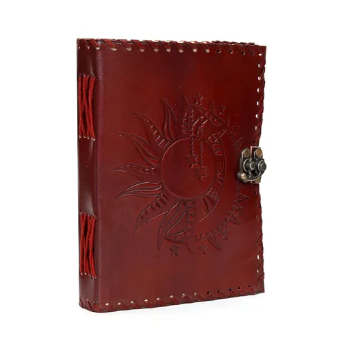 Vista 14 de Diario en relieve de Sun & Moon, diario de 240 páginas, diario vintage, diario de sol luna, cuaderno de bocetos de cuero, cuaderno de cuero, diario