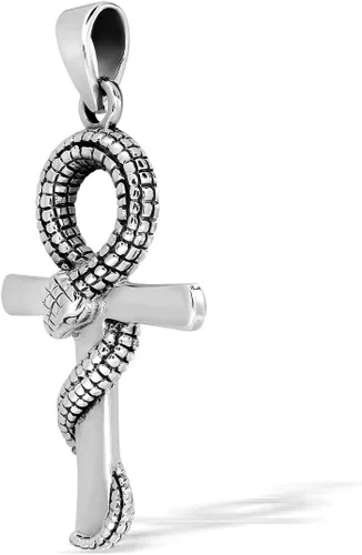 Vista 3 de WithLoveSilver - Colgante de serpiente con cruz egipcia Ankh de plata de ley 925, Plata esterlina