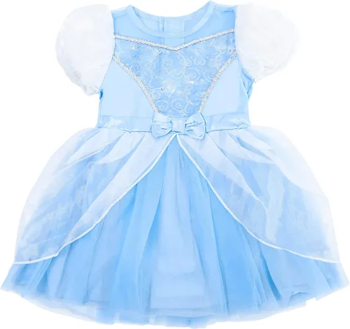 Vista 2 de Baby Girl Princess Costume Blue Toddler Fancy Dress up Clothes Cotton Romper for Birthday Halloween Party