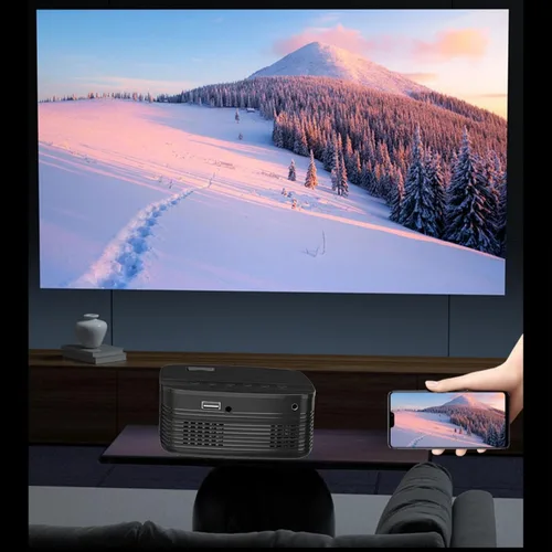 Vista 5 de Mini proyector de película, pantalla de 20 a 100 pulgadas, proyector portátil 1080P compatible con USB, portátil, teléfono, altavoz integrado