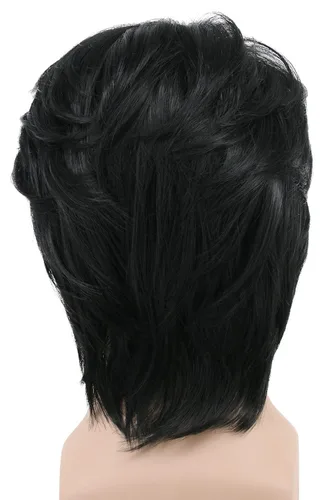 Vista 4 de yuehong Peluca corta negra para hombre, peluca de disfraz diario de moda