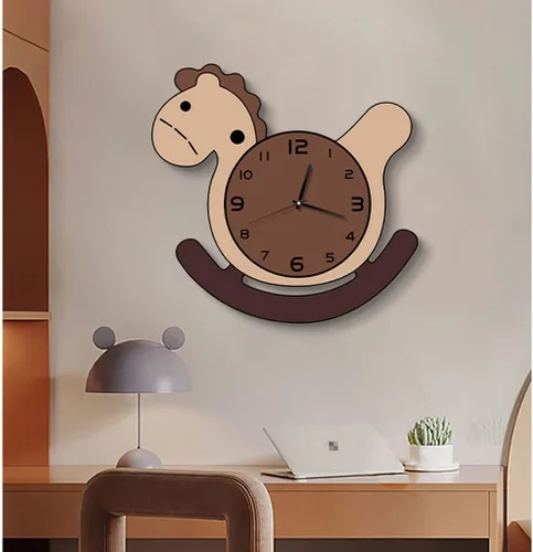 Vista 7 de SYALEO Decorative Cartoon Horse Shape Wall Clock Quiet Sweep Movement Battery Powered Creative Cute Decorative Wall Clock for Kids Room Hotel Reloj