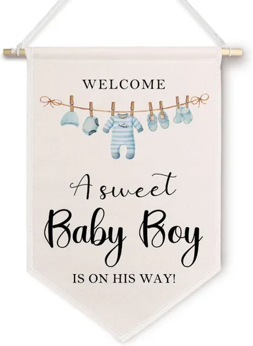 Vista 7 de ChissNook Lienzo decorativo de bienvenida para baby shower, color rosa con texto en inglés "A Sweet Baby Girl Is on Her Way", arte de pared colgante