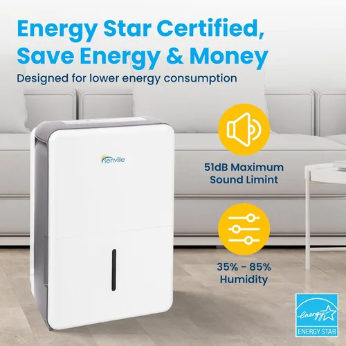 Vista 4 de Senville Deshumidificador de 20 pintas, certificado Energy Star, filtro lavable, ideal para sótanos, dormitorio, sala de estar, Energy Star, filtro
