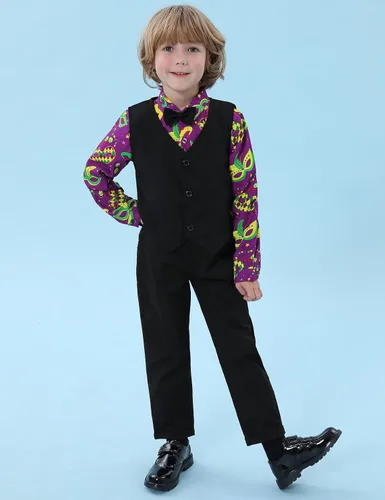 Vista 69 de A&J DESIGN Conjunto de traje de caballero para niños pequeños, 3 piezas, camisas, chaleco y pantalones