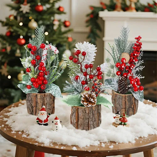 Vista 2 de winemana Paquete de 3 mini decoraciones de mesa de árboles de Navidad, centros de mesa de árbol de Navidad artificiales pequeños de 11.5 pulgadas
